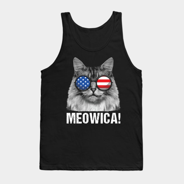 Meowica Cat American Flag Sunglasses Merica Tank Top by HCMGift